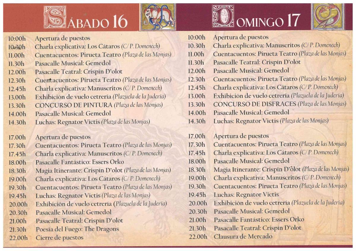 Programación del Mercado Medieval María de Luna de Segorbe este 2026.