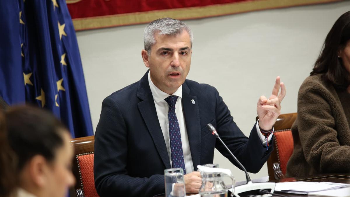 El vicepresidente y consejero de Economía y Autónomos, Manuel Domínguez, durante su comparecencia en el Parlamento.