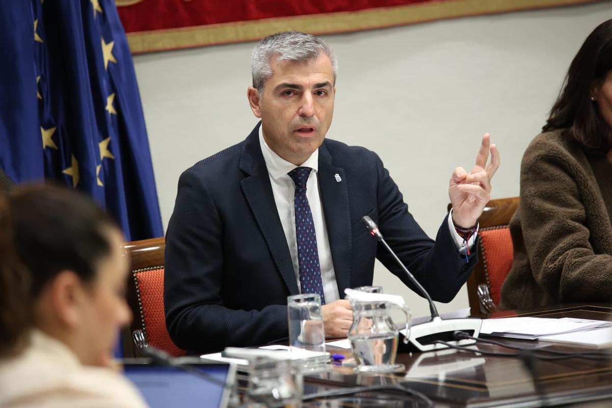 El vicepresidente y consejero de Economía y Autónomos, Manuel Domínguez, durante su comparecencia en el Parlamento.
