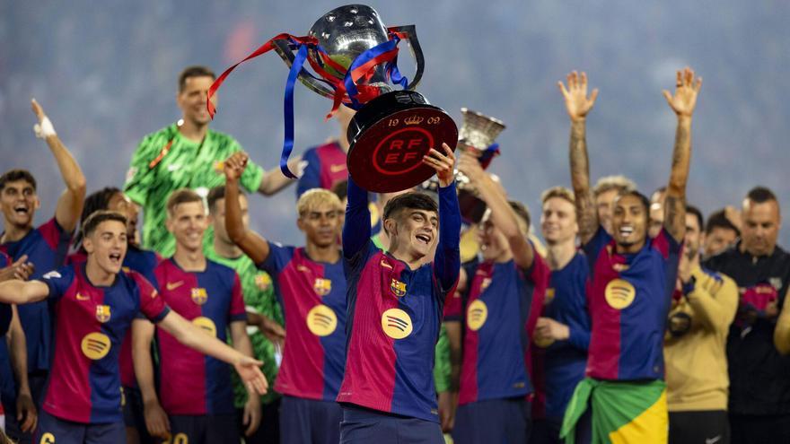 El Barça celebró el título de Liga en Montjuïc