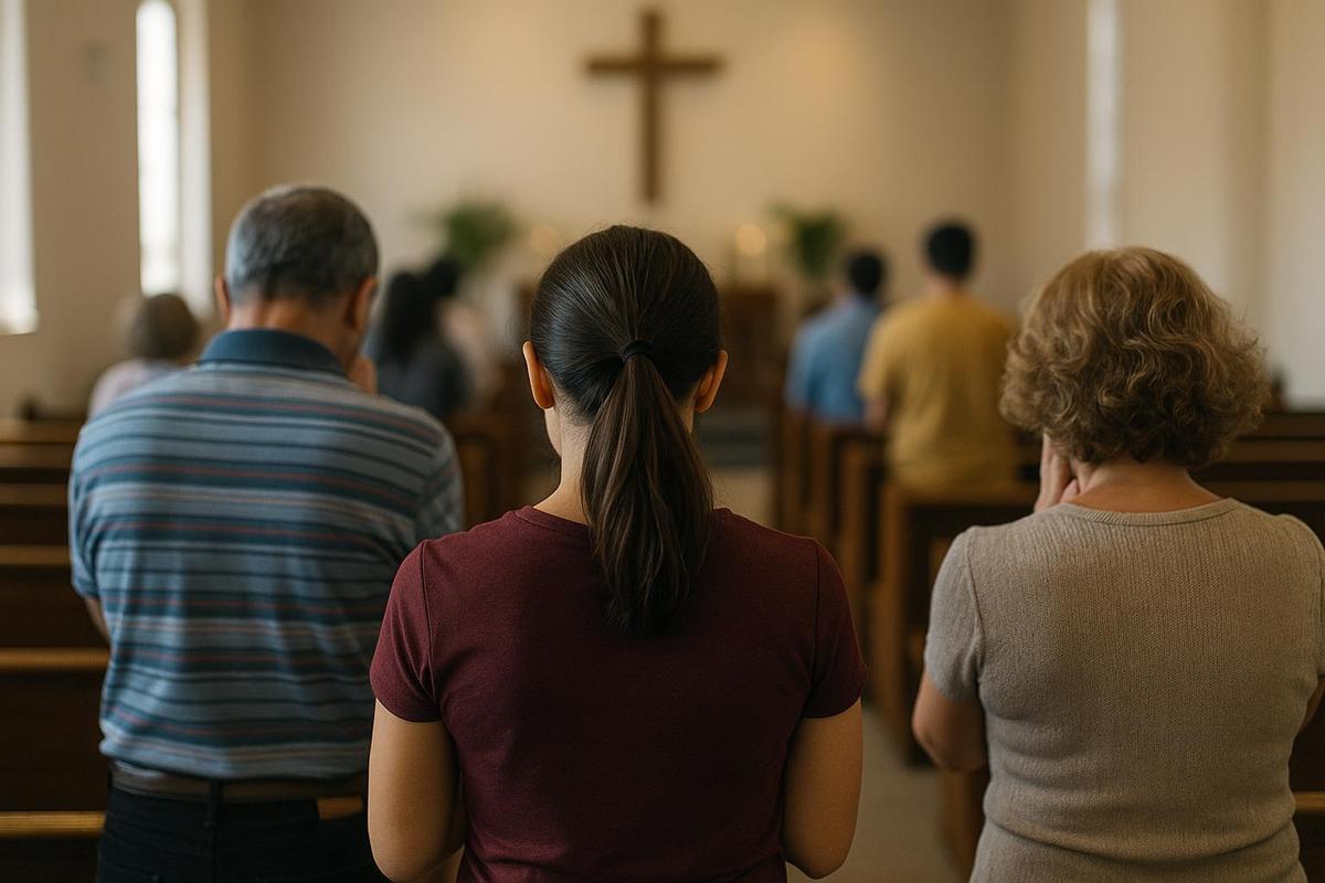 Personas rezando en una iglesia