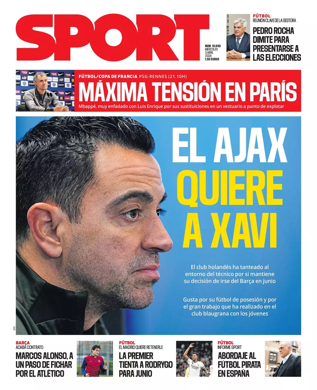 La portada de SPORT de hoy, miércoles 3 de abril de 2024