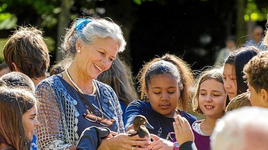 A dalt, la regidora de Medi Ambient, Marta Rufiandis, amb un dels nous ànecs. A baix, escolars de Puigcerdà n&#039;alliberen nous exemplars