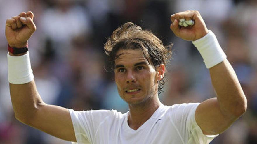 Rafel Nadal en la celebración de su victoria del martes sobre Martin Klizan.