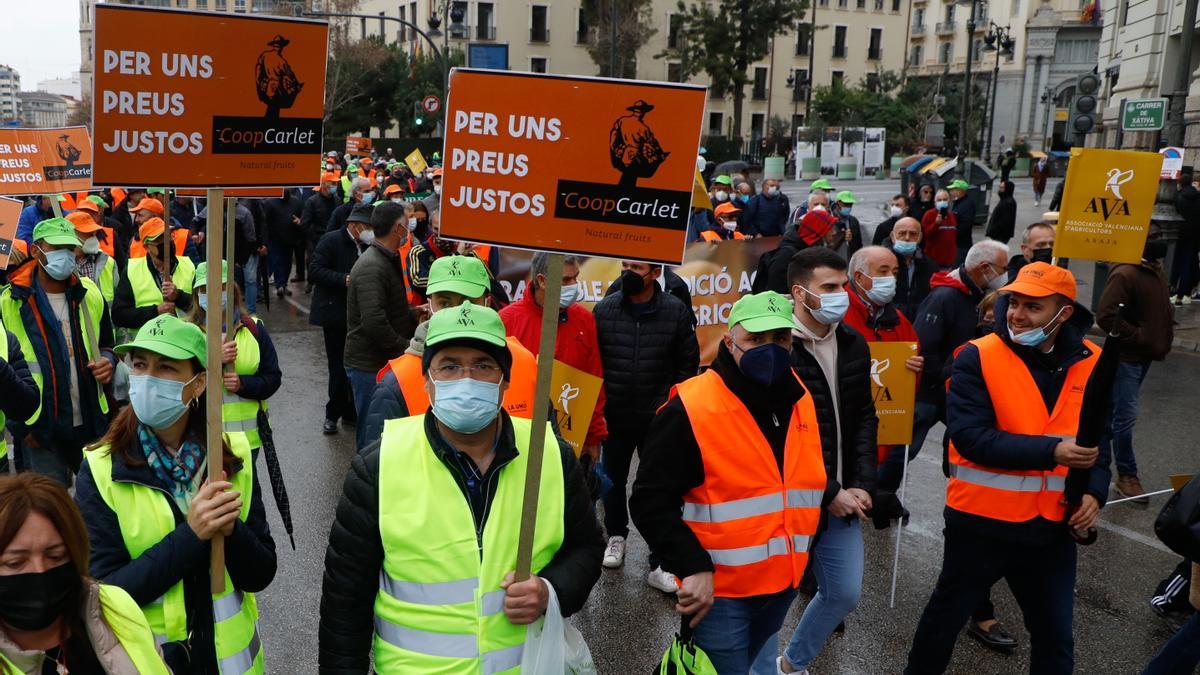 Manifestantes esta mañana en València