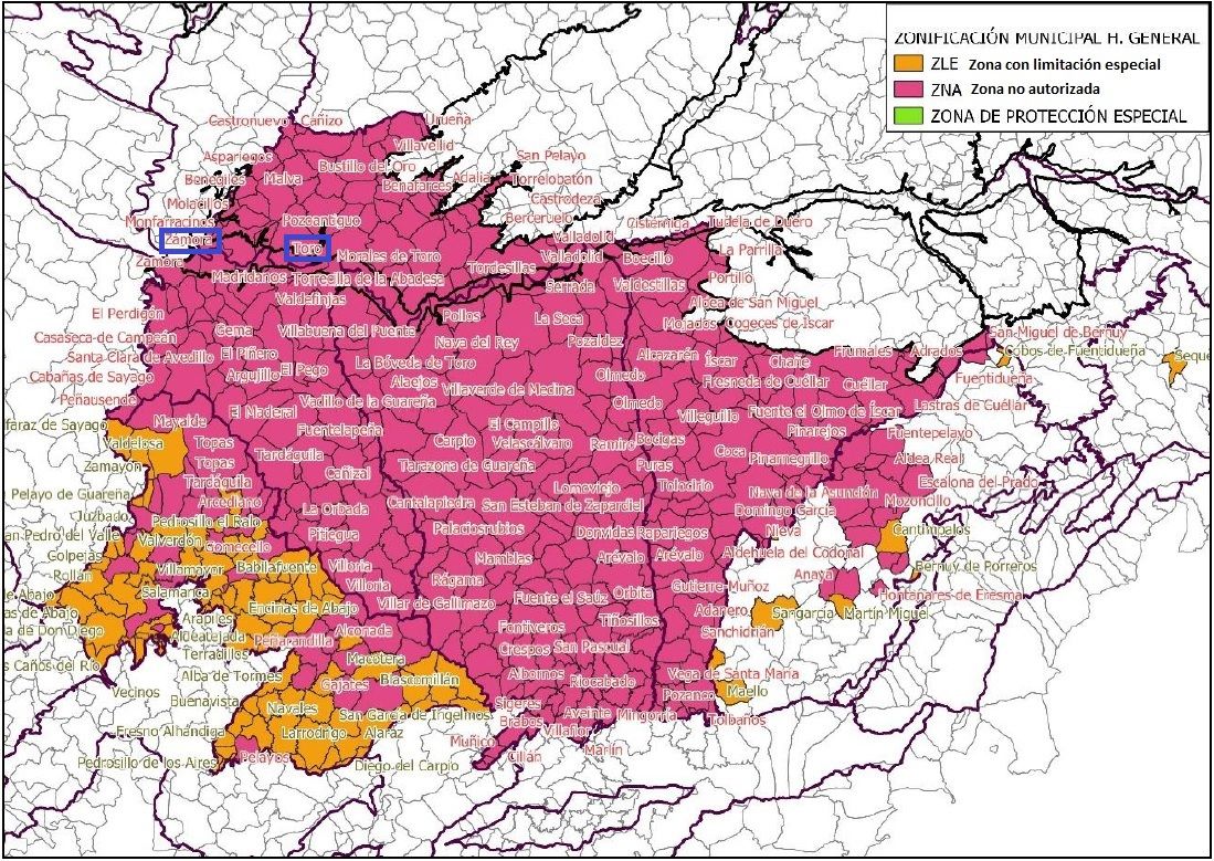 Mapa de las zonas con limitaciones y  las consideradas no autorizadas para nuevas extracciones