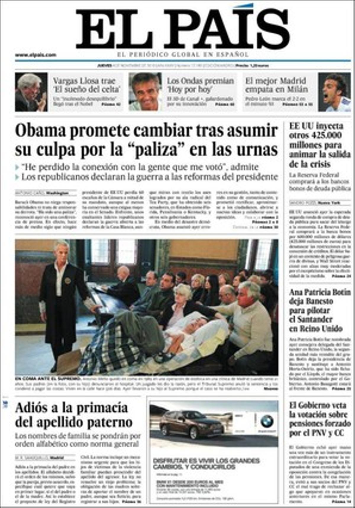 ’El País’ destaca a dins que la UE desplega entre Grècia i Turquia una patrulla fronterera per posar fre a la immigració clandestina; que Veneçuela i Colòmbia segellen la pau amb acords comercials milionaris; que el Govern i el PNB imposen que no es voti contra la congelació de pensions al Congrés; que els recursos per l’ús preferent del català causen diferències en el PP; que ningú s’atreveix a remoure el condemnat imam de Cunit, i que el mercat pirata de continguts --pel·lícules, cançons, videojocs i llibres-- és gairebé quatre vegades més gran que el legal.