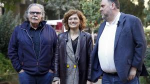 Joan Tardà, Elisenda Alamany y Oriol Junqueras este martes.