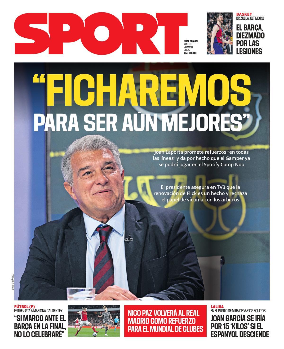 La portada de SPORT de hoy martes, 20 de mayo de 2025