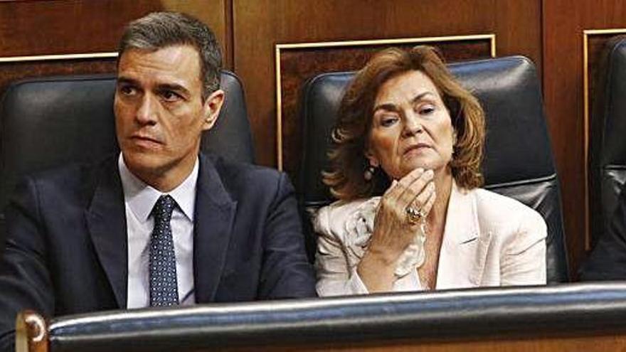 El president i la vicepresidenta en funcions del Govern espanyol, Pedro Sánchez i Carmen Calvo