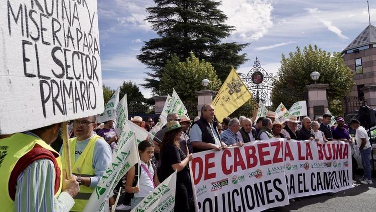 Cientos de agricultores se concentran ante la sede de la Presidencia de la Junta para exigir un "respuesta inmediata" a la situación "crítica" del cereal.