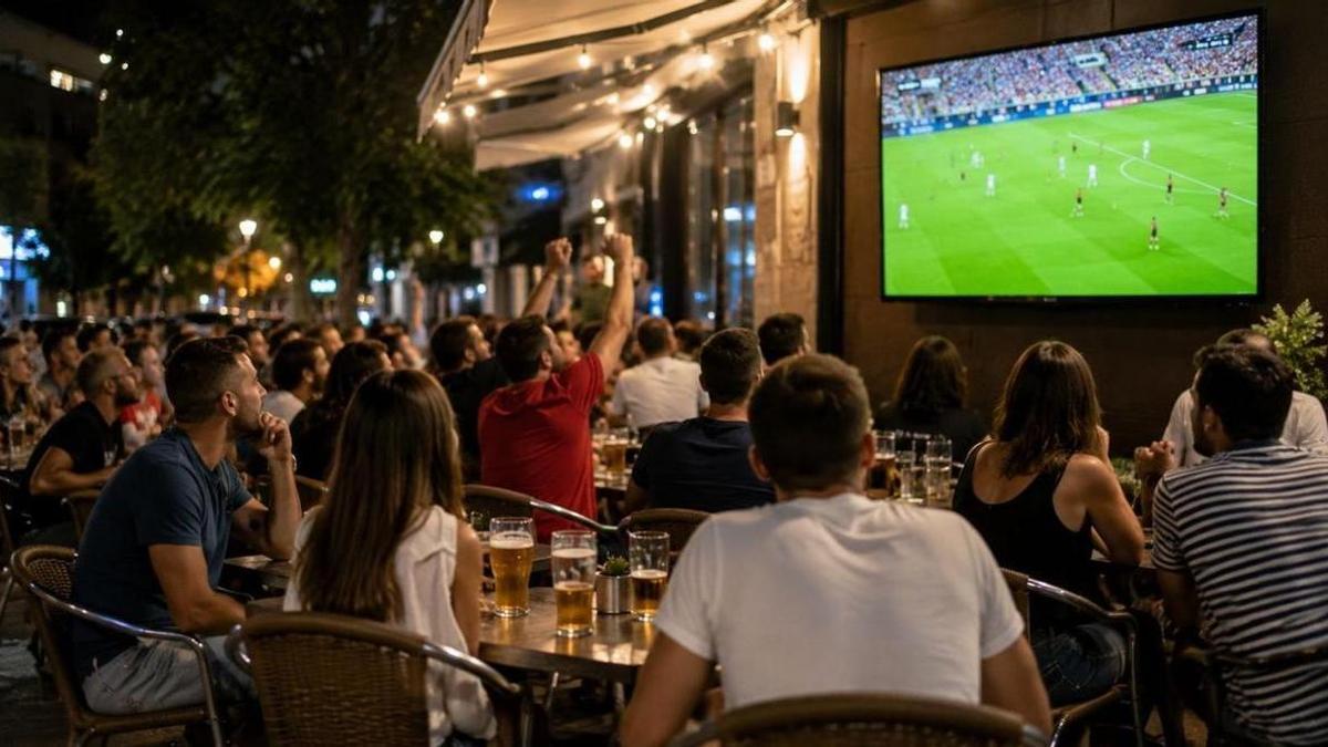 Bar en España viendo un partido de la selección durante el Mundial