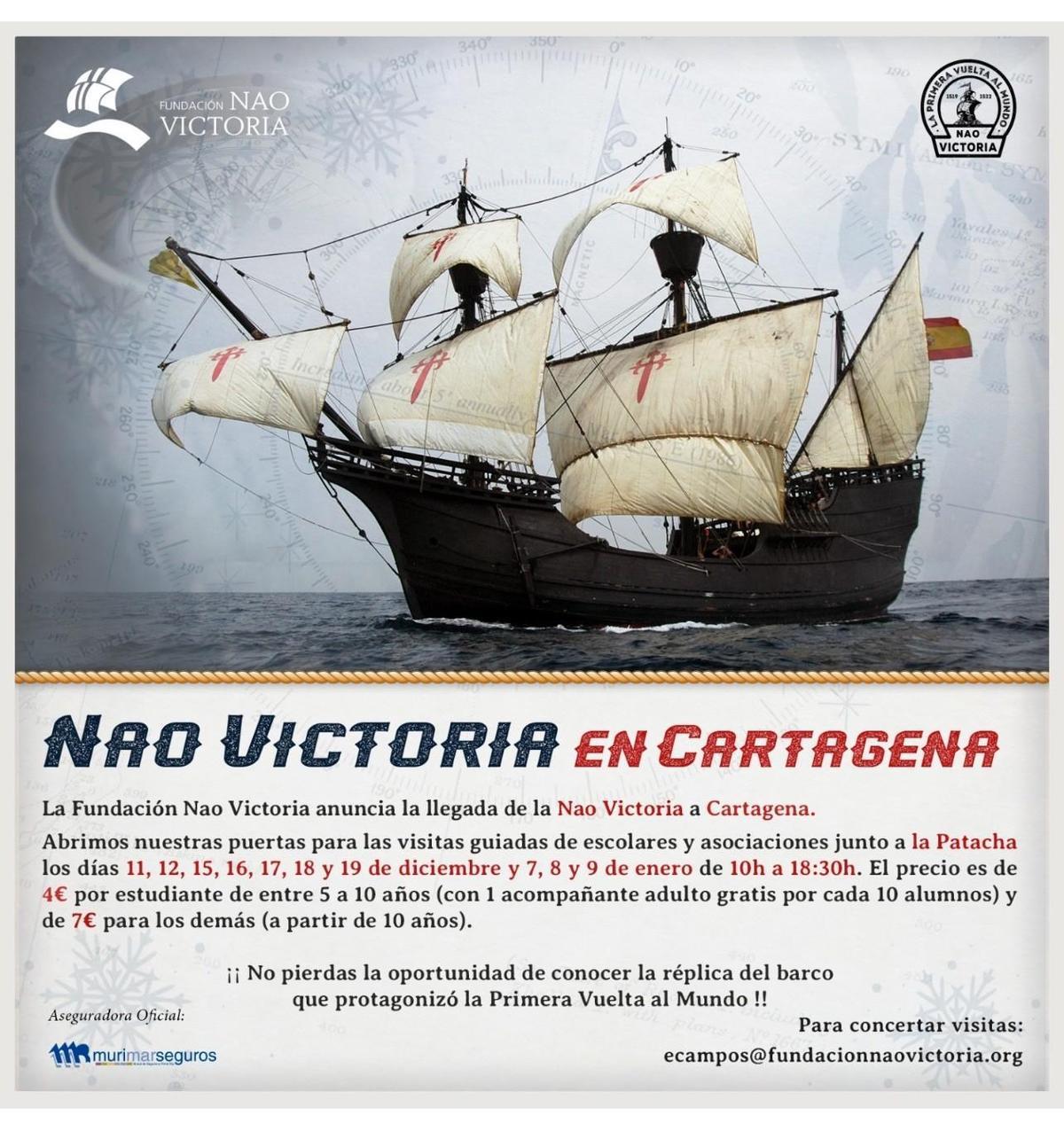 Cartel de visitas a la Nao Victoria en Cartagena