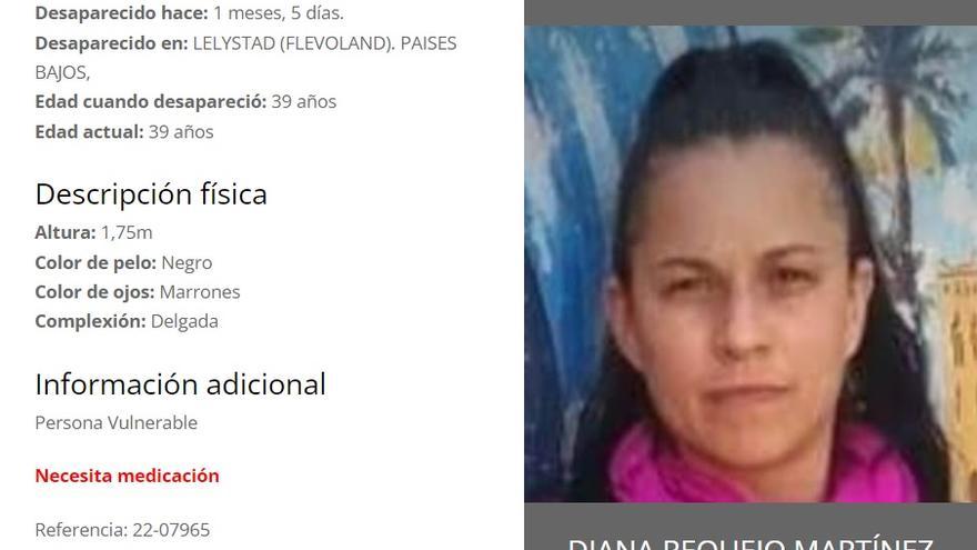 Ficha de Sos Desaparecidos con los datos de Diana Requejo Martínez