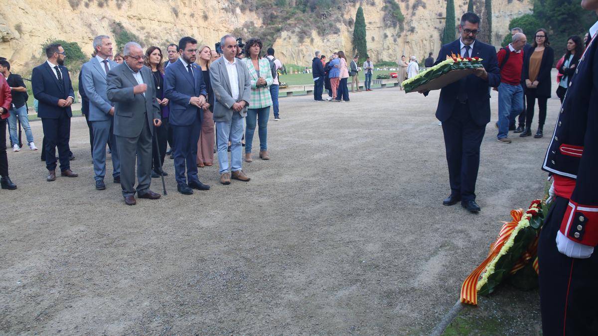 El president de la Generalitat, Pere Aragonès, durant l&#039;acte d&#039;homenatge a Lluís Companys i als immolats a Barcelona.