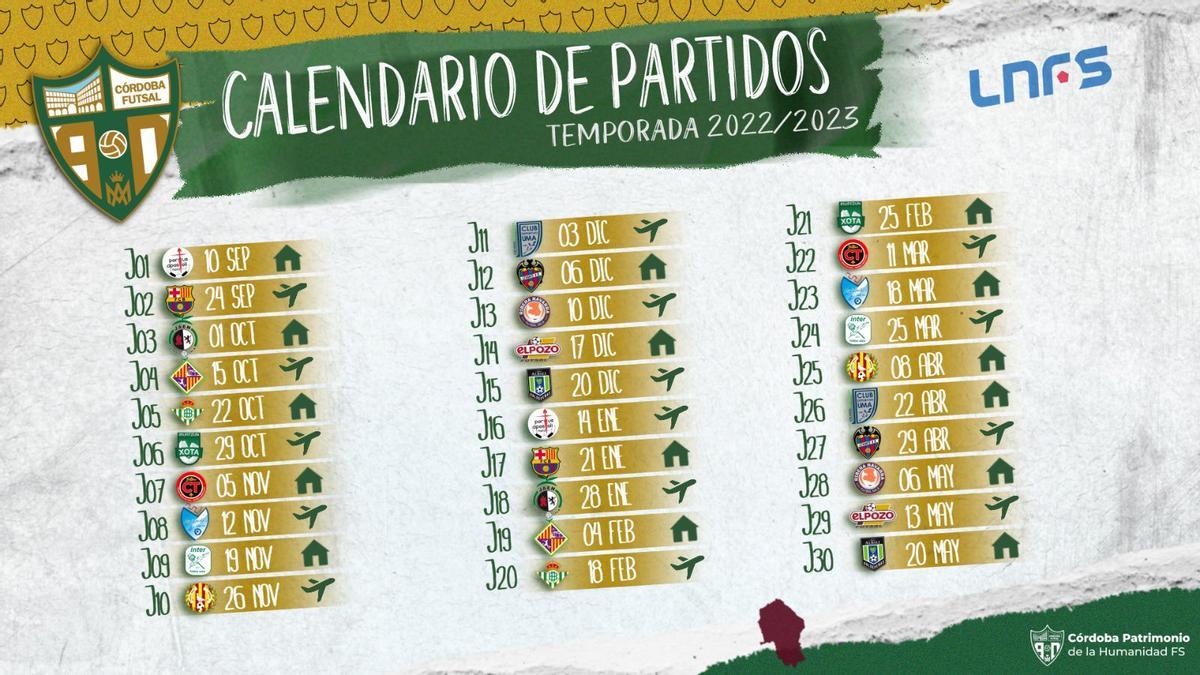 Calendario de Liga del Córdoba Futsal para la temporada 2022-2023.