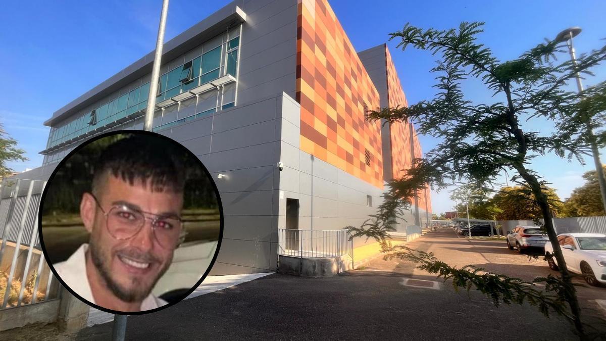 En primer término, la víctima, David Salazar, y al fondo el edificio de los juzgados de Badajoz.