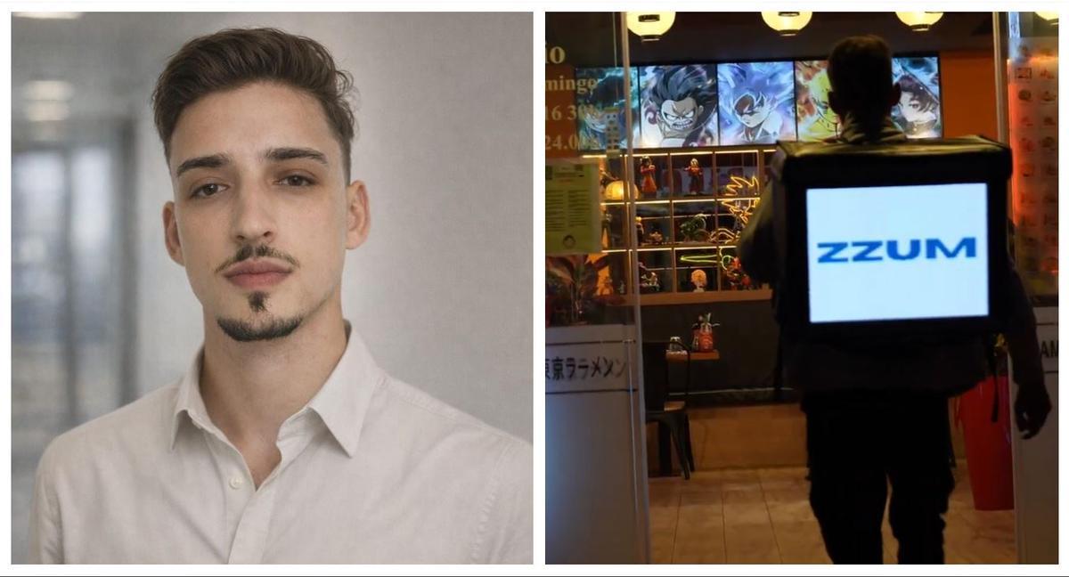 Iván Ballesta, a la izquierda, y a la derecha un repartidor de Zzum en un establecimiento.