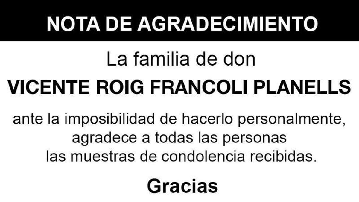 Nota Vicente Roig Francolí Planells
