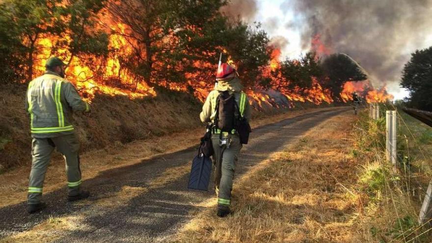 Imagen del incendio forestal registrado ayer en Lalín.  // FDV