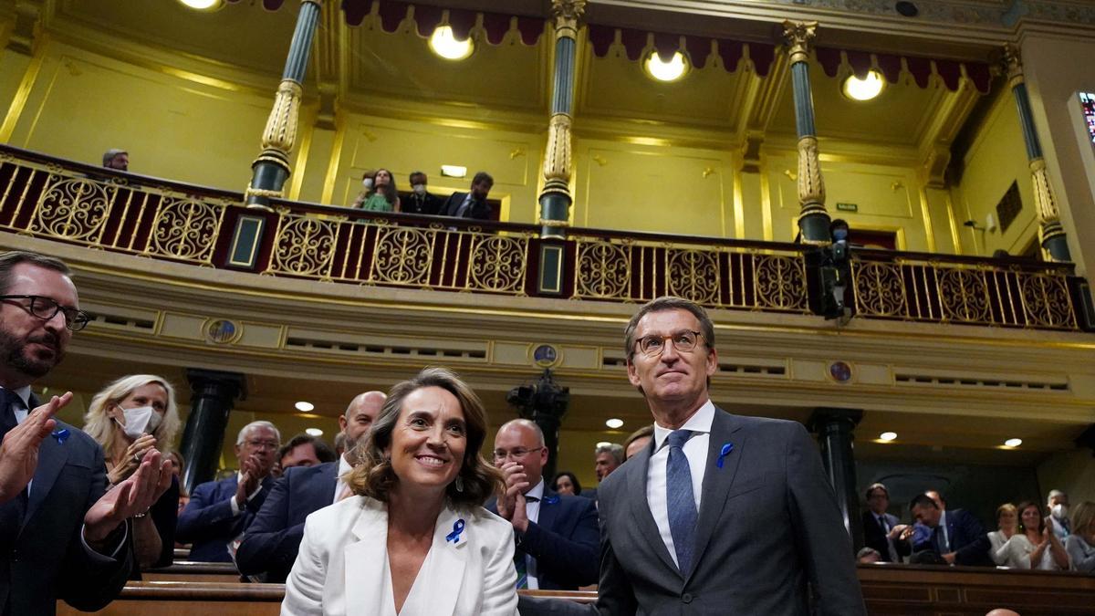 Feijóo y Gamarra en el Congreso antes del debate sobre el estado de la nación.