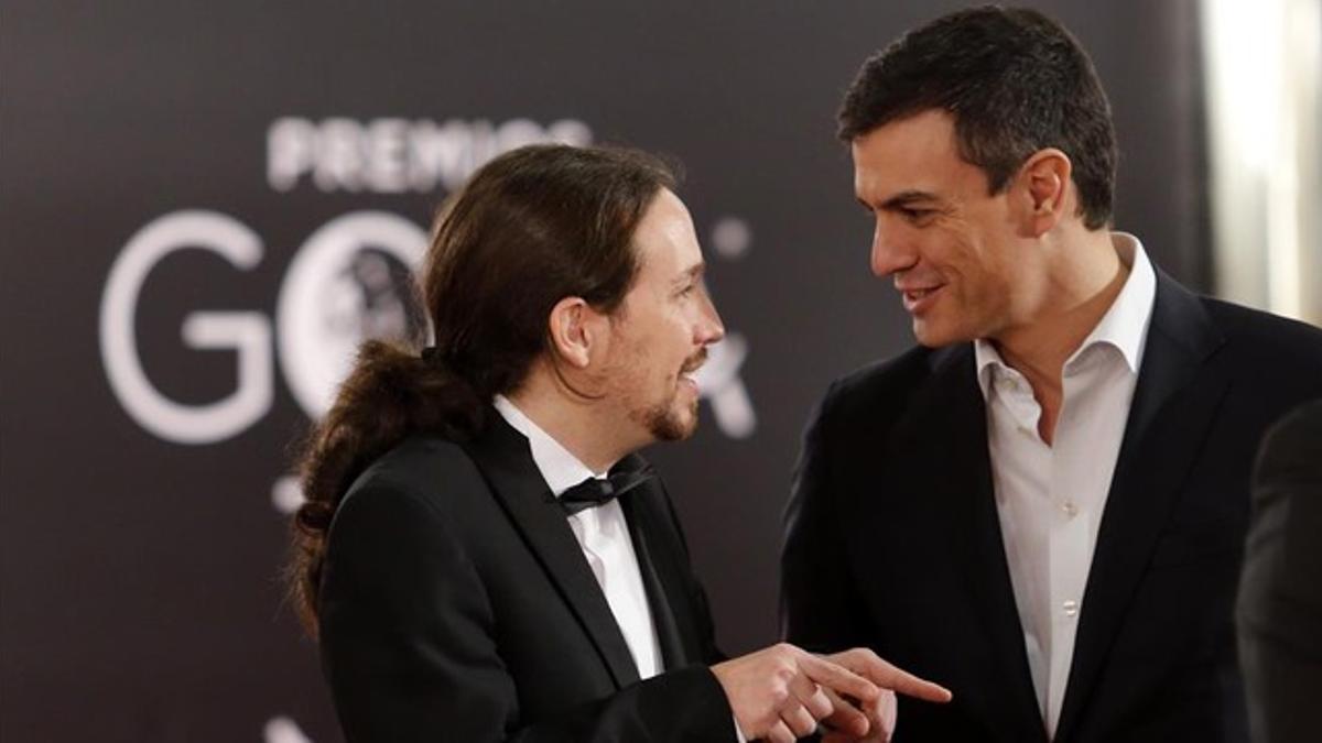 Iglesias y Sánchez, durante la última gala de los Goya.