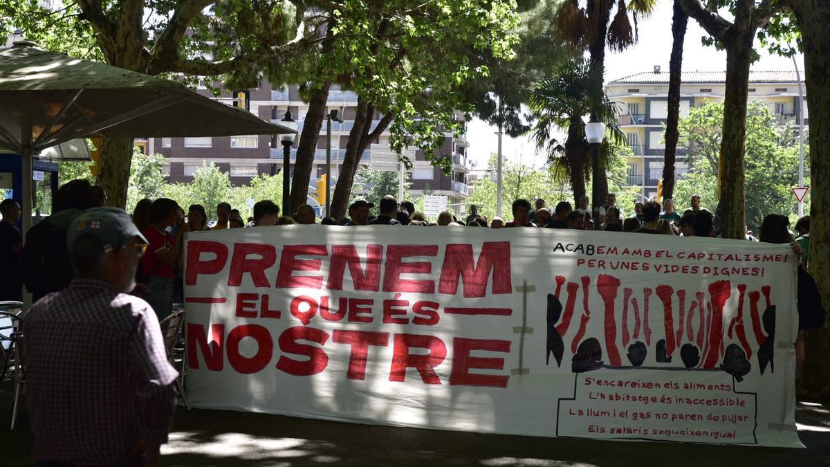 Capçalera de la manifestació de l'1 de maig a Manresa