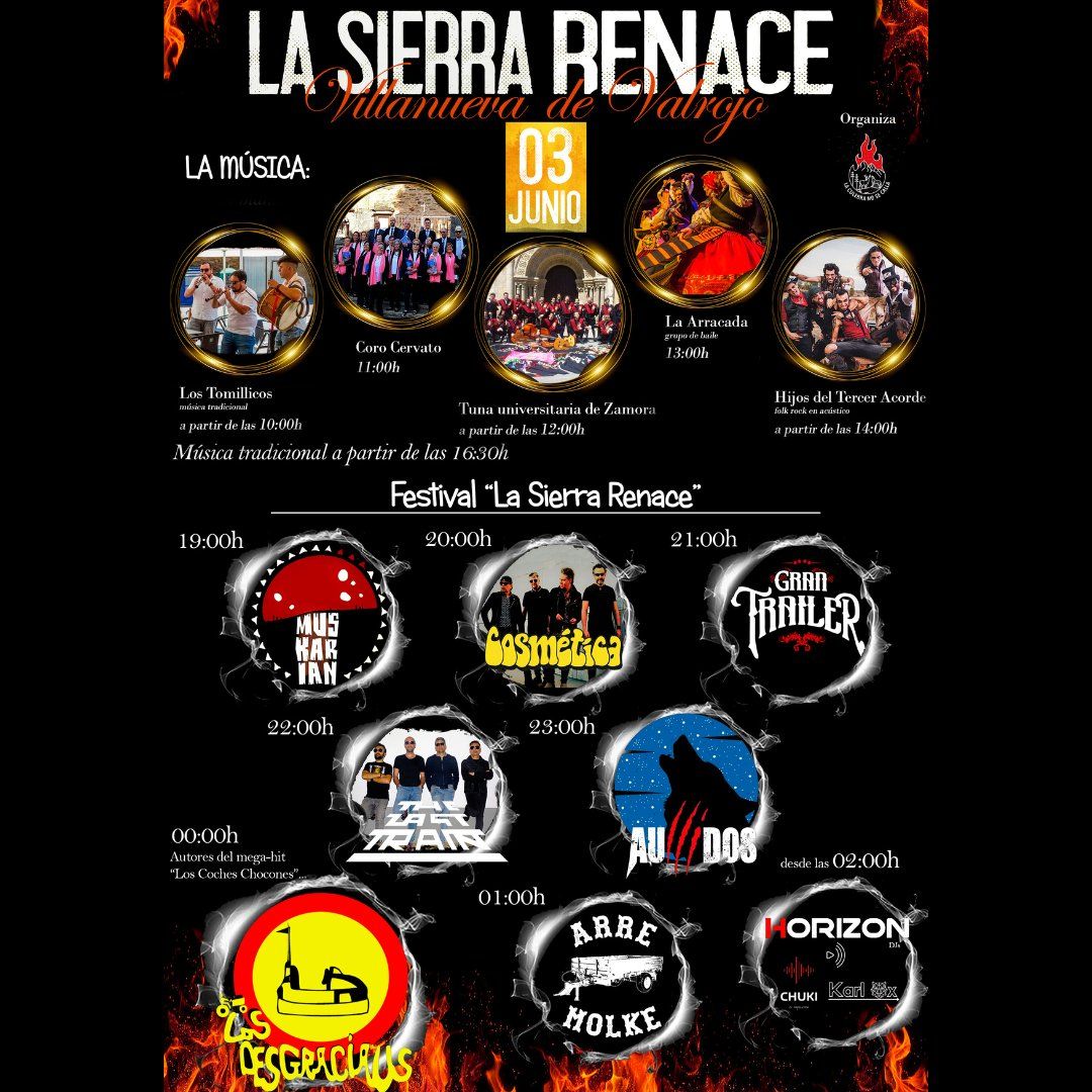 Cartel del festival &#039;La Sierra renace&#039; en Villanueva de Valrojo.