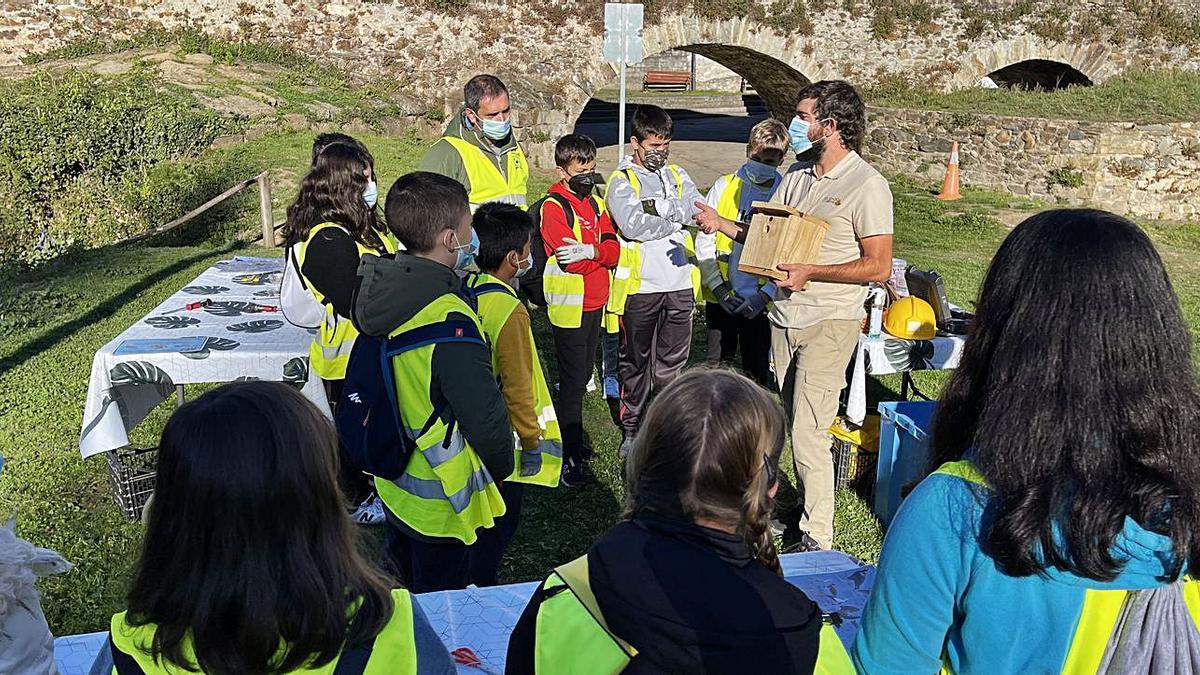 Escolares del colegio Maestro Casanova, ayer, en una de las actividades formativas de la Fundación Oxígeno,  en Cangas del Narcea. | Reproducción de D. Á.