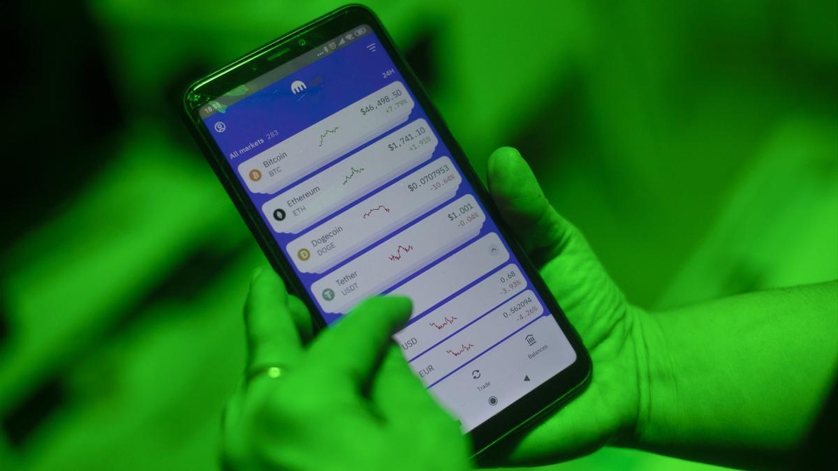 Una internauta mirando una aplicación para invertir en criptomonedas
