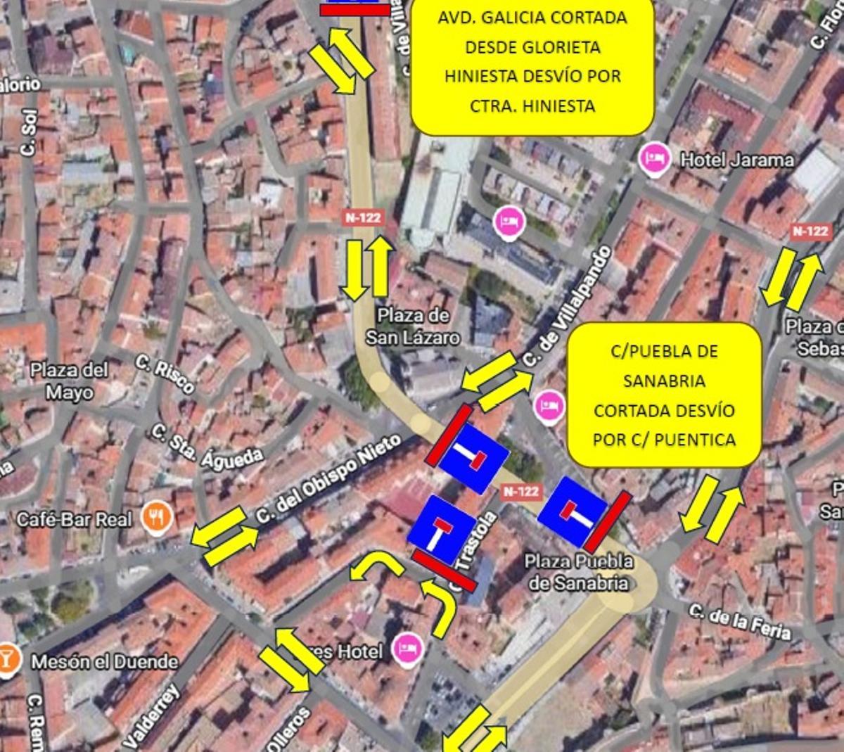 Trayectos alternativos por el corte al tráfico de la calle Puebal de Sanabria.