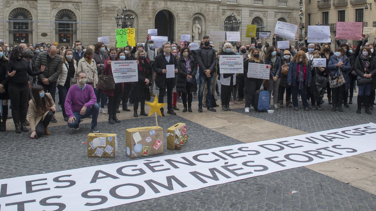 Manifestación de las agencias de viaje en Barcelona.