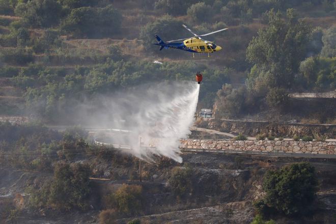 Imágenes del incendio forestales declarado entre Árchez y Cómpeta