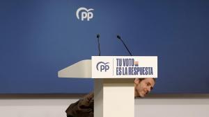 Borja Sémper, portavoz del PP, durante la rueda de prensa que ha ofrecido en la sede del Partido Popular.
