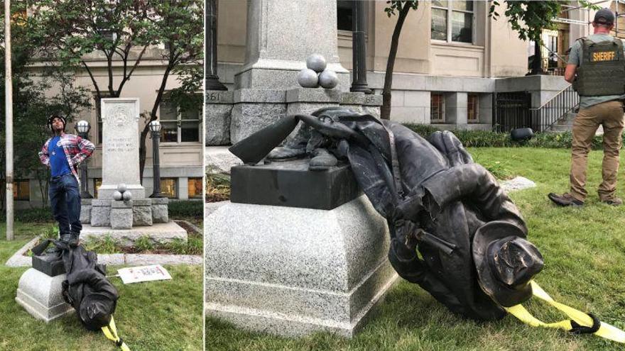 Manifestantes antirracistas derriban una estatua de la Confederación en EEUU