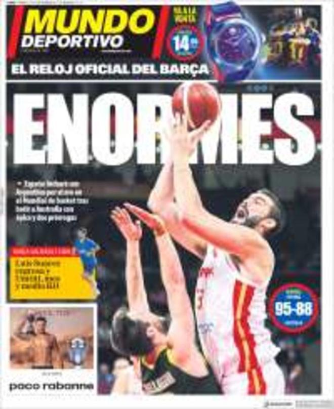 La portada del Mundo Deportivo del 14 de septiembre de 2019