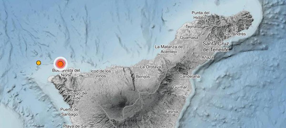 Localización de los dos terremotos cercanos a Buenavista del Norte.