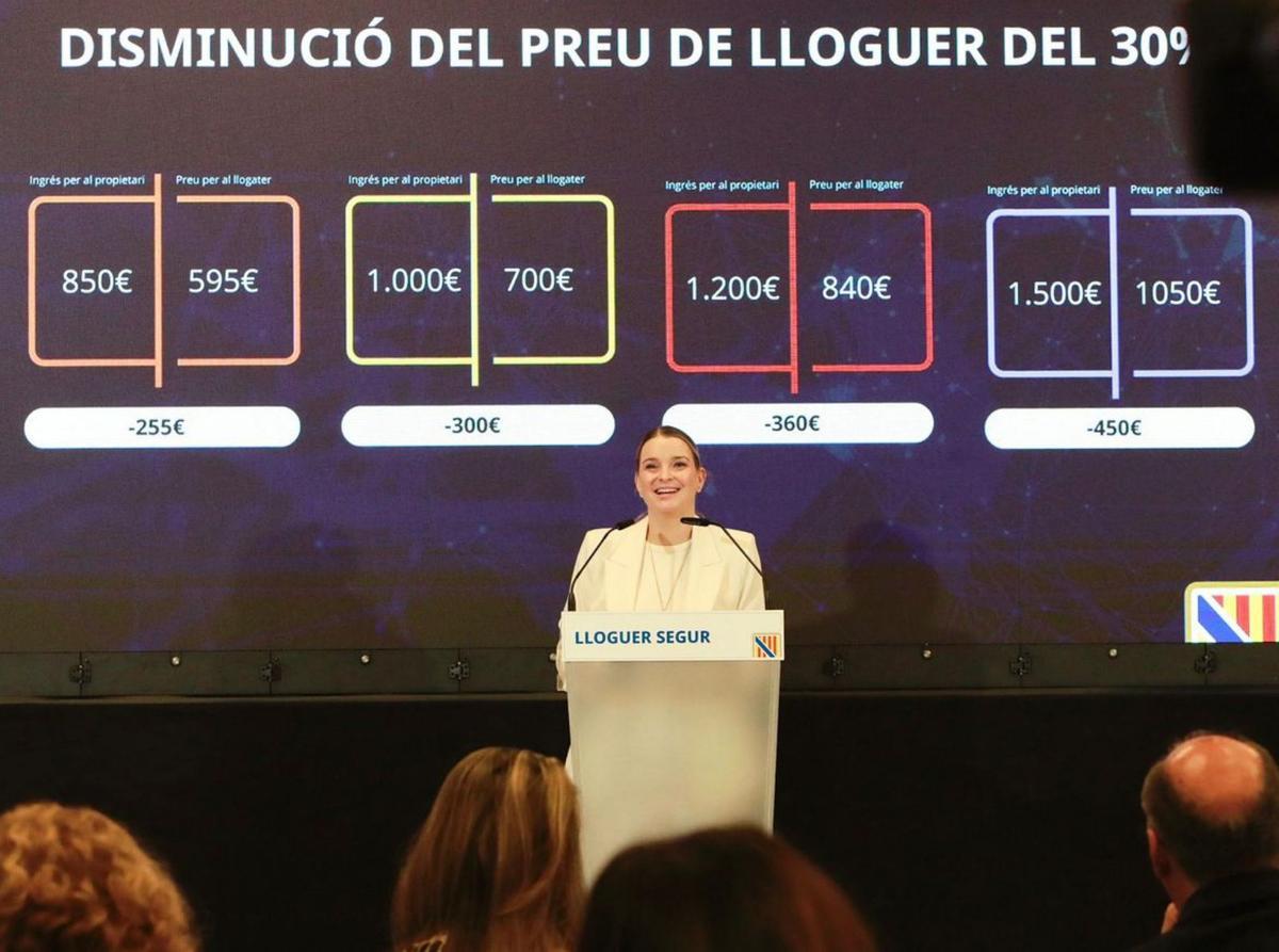 Ministerpräsidentin Marga Prohens bei der Vorstellung des Programms „Lloguer Segur“.  | FOTO: CAIB
