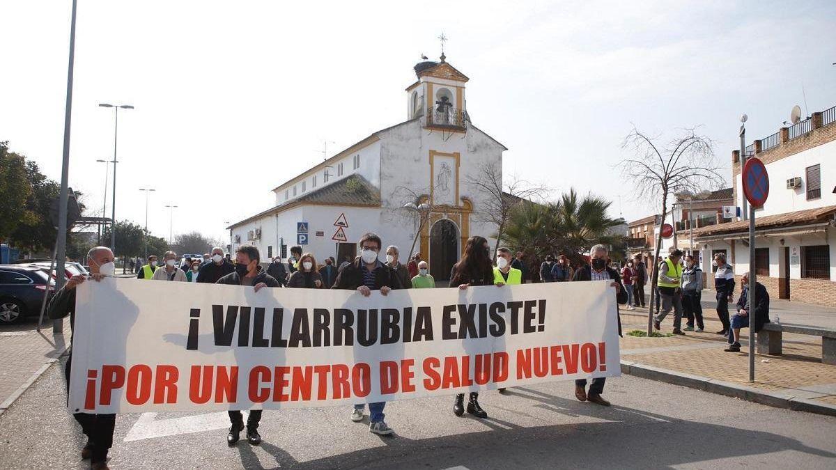 Manifestación en Villarrubia, en febrero de este año, por el nuevo centro de salud.