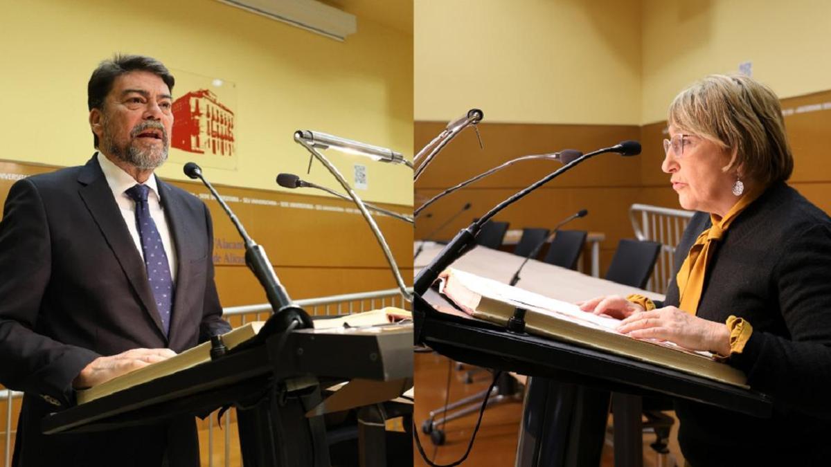 Luis Barcala (PP) y Ana Barceló (PSOE), durante la lectura de la Constitución.