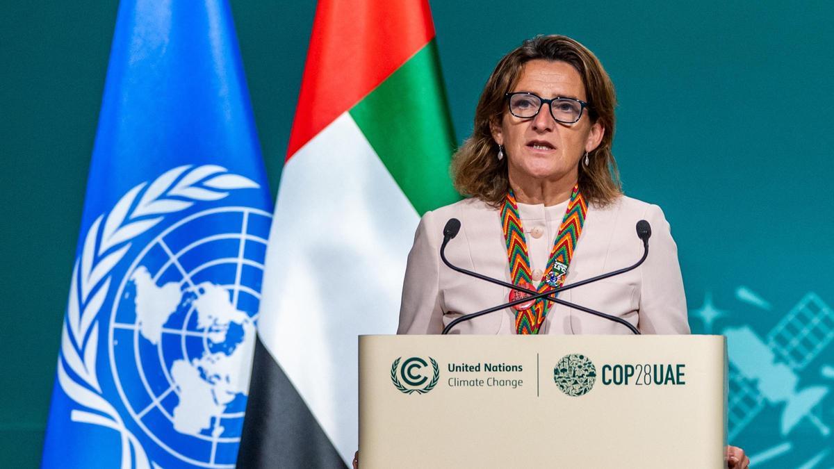 La vicepresidenta tercera y ministra de Transición Ecológica, Teresa Ribera, en la COP28.