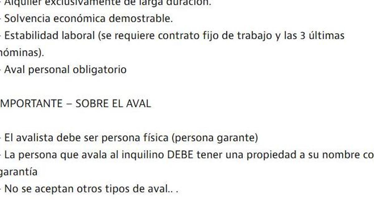 Condiciones del aval para alquilar este estudio.