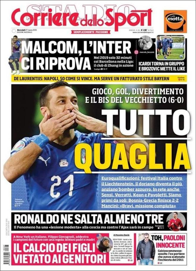 La portada de Il Corriere dello Sport del 27 de marzo