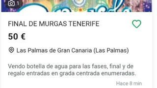 Reventa de entradas para la final de murgas: 50 euros por una botellita de agua y de regalo un bono