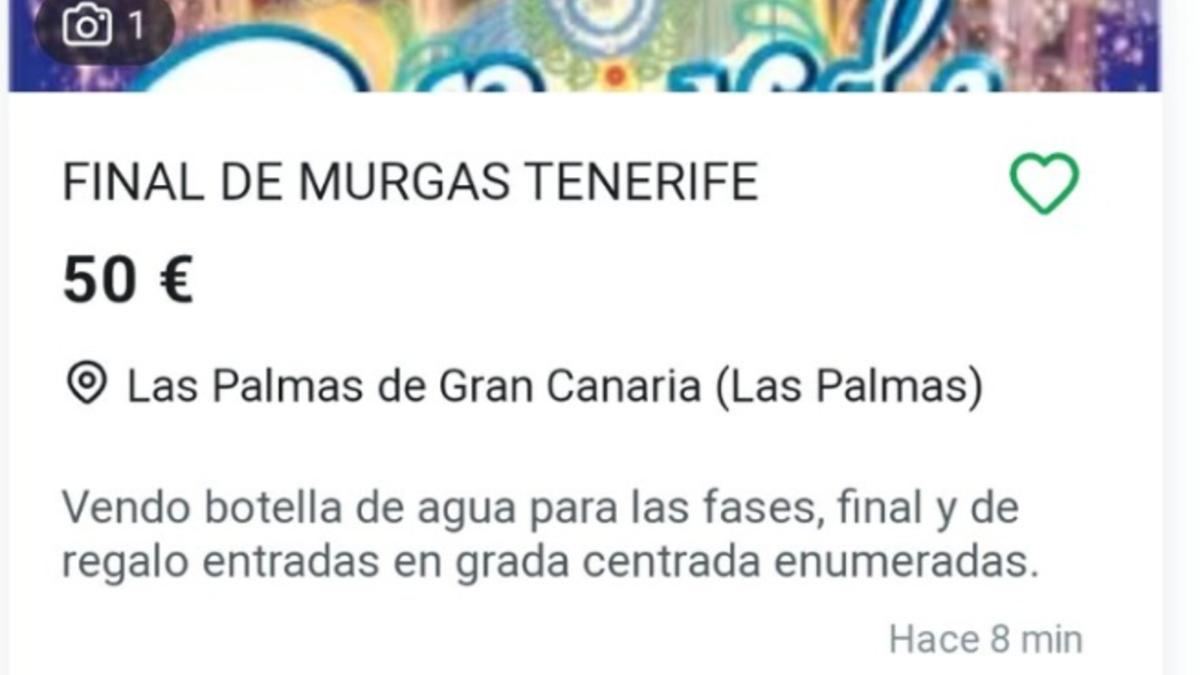 Reventa de entradas para la final de murgas de Santa Cruz de Tenerife.