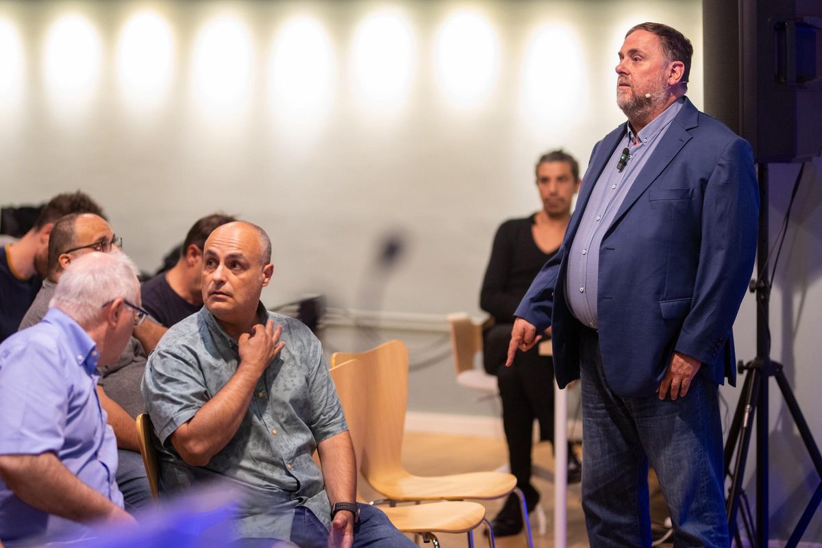El expresidente de ERC Oriol Junqueras este jueves en un acto de candidatura.