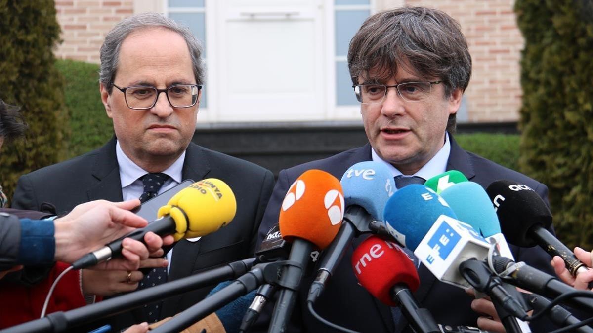 Quim Torra y Carles Puigdemont, este viernes, en Waterloo.