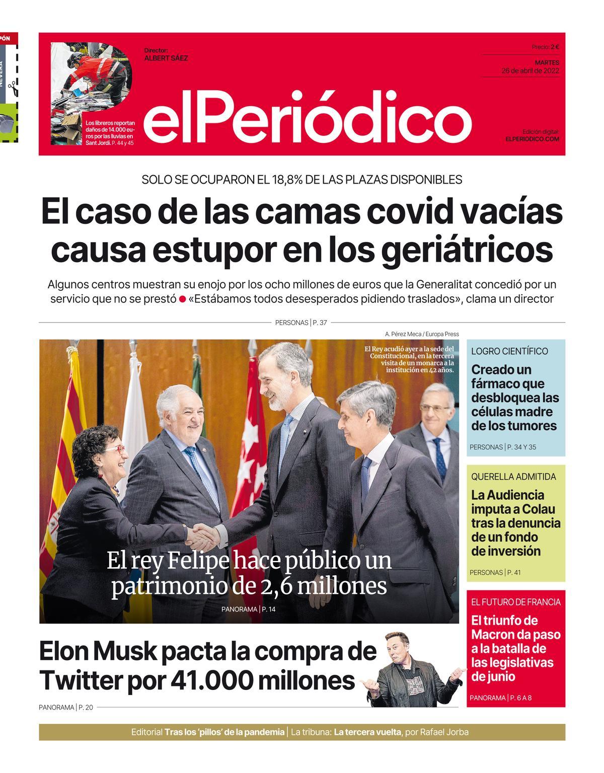 La portada d’EL PERIÓDICO del 26 d’abril del 2022