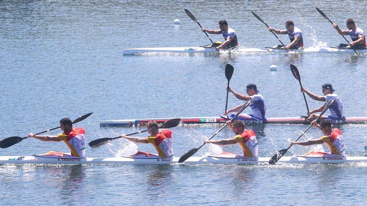 El equipo español de K4 en la prueba de 500 metros.