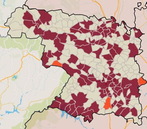 Mapa municipal de las localidades con casos de coronavirus